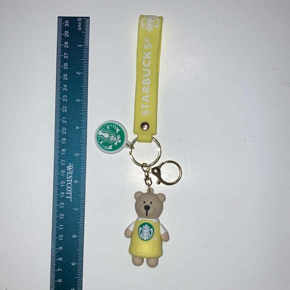 Starbucks Accessories - Starbucks Yellow and White Bear Keychain with Wrist Strap or Bag Charm - New